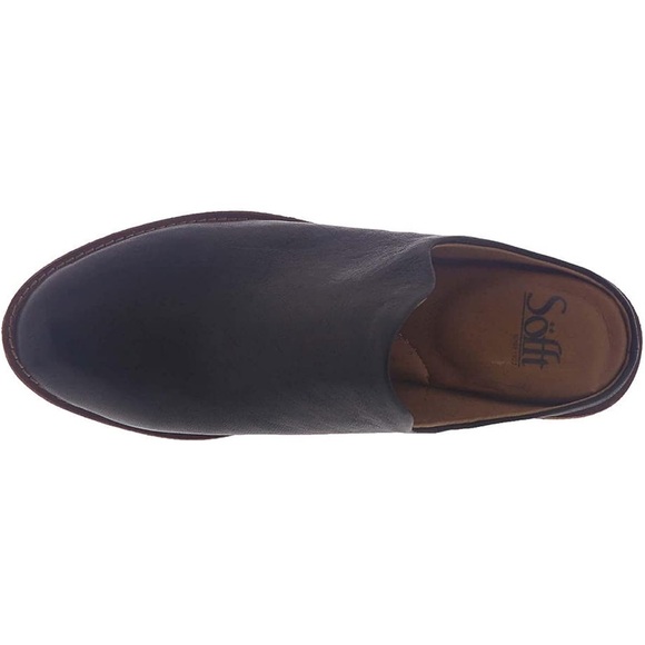 New Sofft Ameera Black Leather Mules with Brown Heel - Picture 8 of 14